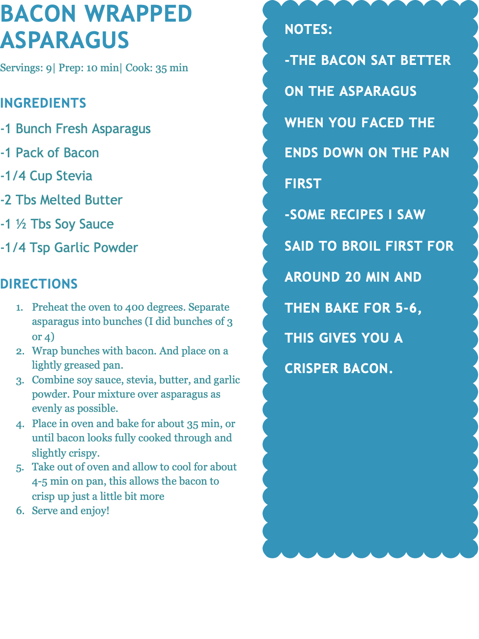 Bacon Wrapped Asparagus Recipe Card